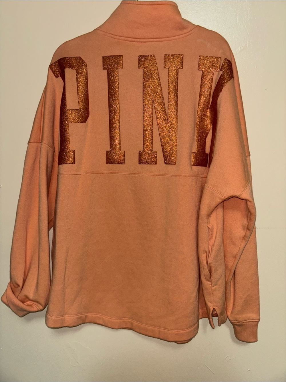 PINK Victoria's Secret Peach Glitter Logo Pullover